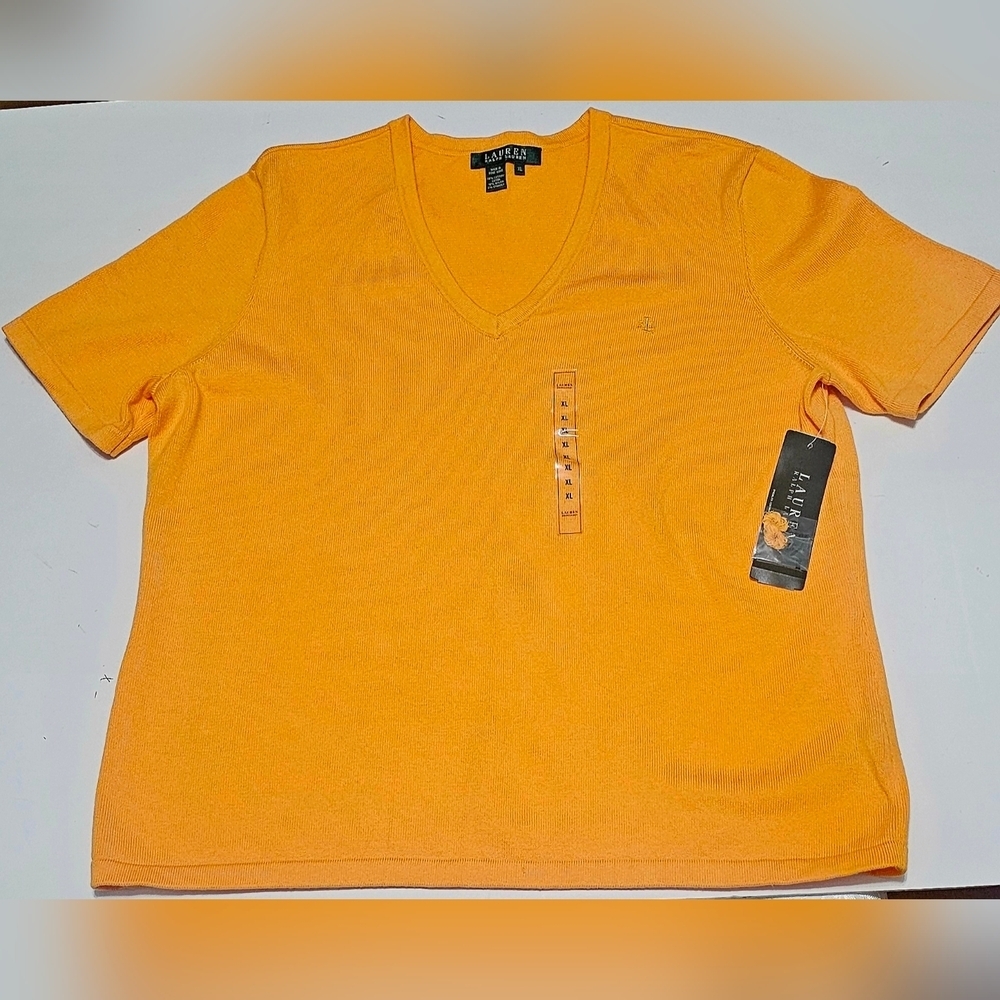 Lauren Ralph Lauren Women's Short Sleeve V-Neck Quiet Luxury Basic Sweater Sz XL - Picture 4 of 5